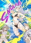  3girls absurdres beach_volleyball bikini black_bikini blue_sky blush breasts brown_hair cleavage cloud cloudy_sky commentary_request day doya_(qkrdbseh1205) eyewear_on_head facial_mark frilled_bikini frills g11_(girls'_frontline) girls'_frontline girls'_frontline_2:_exilium green_eyes groin highres hk416_(girls'_frontline) imminent_death jumping klukai_(girls'_frontline_2) korean_commentary large_breasts leva_(girls'_frontline_2) mechty_(girls'_frontline_2) multiple_girls navel outdoors palm_tree ponytail sky smile spiking strapless strapless_bikini sunglasses swimsuit teardrop_facial_mark tree ump45_(girls'_frontline) volleyball_(sport) volleyball_net white_bikini white_hair 