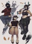  1girl alt_text animal_ear_piercing animal_ears anklet antlers baggy_pants baseball_bat black_cat black_choker black_hair blue_nose body_freckles bra bra_peek bracelet breasts can cat chest_fur choker cleavage clothes_around_waist colored_sclera commentary crop_top december_holiday deer_antlers deer_ears deer_girl deer_tail deltarune denim design_speculation digitigrade dreadlocks drink drink_can energy_drink english_commentary face_piercing fingerless_gloves flannel freckles friend_(deltarune) from_behind full_body furry furry_female gloves grid_teeth grunge_(fashion) highres holding holding_baseball_bat holding_can holding_drink hooves horns invisible_chair jeans jewelry laughing lip_piercing living_shadow looking_at_viewer low_side_ponytail midriff mismatched_sclera monster_energy multicolored_hair multiple_views navel nose_piercing orange_leaf pants parted_lips piercing pink_sclera red_bra red_streaks reindeer_girl roaring_knight shirt shirt_around_waist shorts shoulder_freckles side_ponytail sitting smile solo_focus sparkle streaked_hair sweat tail tank_top torn_clothes torn_jeans torn_pants torn_shirt underwear utdr_(toby_fox) wolfertinger666 wrist_belt yellow_sclera 