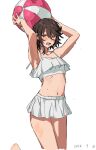  1girl ball beachball bikini black_hair breasts hair_between_eyes highres holding holding_ball holding_beachball looking_at_viewer momijiyama_teru navel no_eyewear red_eyes short_hair shy_(series) simple_background small_breasts swimsuit takatisakana white_background white_bikini 