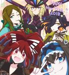  artist_name black_gloves black_hair blonde_hair blue_eyes blue_hair blush_stickers bow brown_hair carol_malus_dienheim claw_(weapon) dated double_v dress drill_hair eyeshadow fang garie_tuman gloves green_eyes green_hair hair_bow hair_over_one_eye hairband kiraki leiur_darahim lipstick long_hair long_sleeves looking_at_viewer makeup micha_jawkan multicolored_hair multiple_girls new_year older one_eye_closed orange_hair pale_skin phara_suyuf puffy_sleeves red_eyes red_hair senki_zesshou_symphogear sharp_teeth short_hair smile teeth twin_drills two-tone_hair v weapon yellow_eyes 