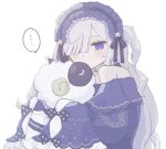  ... 1girl bare_shoulders black_ribbon blue_dress blue_hairband bow commentary_request dress dress_bow frilled_dress frilled_hairband frilled_sleeves frills gothic_lolita hair_over_one_eye hair_ribbon hairband holding holding_stuffed_toy lolita_fashion lolita_hairband long_hair long_sleeves looking_at_viewer mahou_shoujo_no_majo_saiban moonpetalo00 natsume_an-an off-shoulder_dress off_shoulder one_eye_covered polka_dot polka_dot_bow purple_eyes ribbon simple_background sleeve_bow sleeves_past_fingers sleeves_past_wrists solo spoken_ellipsis stuffed_animal stuffed_sheep stuffed_toy upper_body white_background white_hair wide_sleeves 