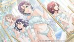  4girls angel_wings artist_request asakura_toru bikini black_hair blue_eyes breasts brown_eyes brown_hair commentary_request earrings feather_hair_ornament feathers fukumaru_koito full_body hair_ornament higuchi_madoka ichikawa_hinana idolmaster idolmaster_shiny_colors jewelry long_hair looking_at_viewer medium_breasts medium_hair multiple_girls navel noctchill_(idolmaster) official_art one_eye_closed open_mouth pink_eyes second-party_source short_hair sitting swimsuit white_bikini wings yawning 