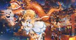 3boys 6+girls absurdres bare_shoulders black_gloves blonde_hair blue_hair boots breasts bright_pupils brown_hair chinese_commentary chongyun_(genshin_impact) cleavage commentary_request detached_sleeves dress flying ganyu_(genshin_impact) genshin_impact gloves grey_hair highres hu_tao_(genshin_impact) keqing_(genshin_impact) keqing_(opulent_splendor)_(genshin_impact) kneehighs lantern long_hair long_sleeves lumine_(genshin_impact) multiple_boys multiple_girls open_mouth outdoors paimon_(genshin_impact) partially_fingerless_gloves purple_hair short_hair_with_long_locks smile socks swkl:d teeth thigh_boots upper_teeth_only white_boots white_dress white_pupils white_socks xingqiu_(genshin_impact) yanfei_(genshin_impact) yellow_eyes zhongli_(genshin_impact) 