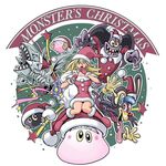  1girl :o animal_ears blonde_hair blue-eyes_toon_dragon breasts christmas creature dark_magician_girl dark_rabbit demon dragon duel_monster fangs female green_eyes happy horns kazuki_takahashi kuriboh large_breasts long_hair magical_girl marshmallon official_art open_mouth sack santa_costume santa_hat scapegoat shiny shiny_skin sitting solo teeth tongue_out toon_summoned_skull wings yu-gi-oh! yuu-gi-ou_duel_monsters 