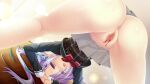  1girl blood blue_hair blue_jacket bow bowtie buttons censored cropped_jacket cross_hair_ornament da_capo da_capo_iv defloration double-breasted dutch_angle eyes_visible_through_hair from_below game_asset green_ribbon grey_vest hair_ornament hair_over_one_eye hair_ribbon highres houjou_shiina invisible_penis jacket long_hair long_sleeves looking_through_own_legs miniskirt mitsumomo_mamu mosaic_censoring non-web_source official_art open_mouth plaid_clothes plaid_vest pleated_skirt purple_eyes pussy red_bow red_bowtie ribbon school_uniform side_ponytail skirt top-down_bottom-up vest white_skirt 