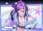  1boy :p altventurer_(regis_altare) areola_slip axelotl_(axel_syrios) banzoin_hakka banzoin_hakka_(5th_costume) bird_hair_ornament black_hands blue_eyes blue_hair braid cellphone choker colored_extremities commentary crop_top cross-laced_clothes cross-laced_top danasauurr english_commentary eyepatch flip_phone food-themed_hair_ornament frilled_eyepatch hair_ornament hairclip hakkito_(banzoin_hakka) heart highres hip_piercing holding holding_phone holostars holostars_english hood hooded_jacket jacket koipanion_(josuiji_shinri) long_hair long_sleeves machiroon_(machina_x_flayon) male_focus midriff multicolored_hair musical_note musical_staff nail_polish navel official_alternate_costume open_clothes open_jacket phantom_(gavis_bettel) phone piercing purple_hair purple_nails solo star_(symbol) star_hair_ornament strawberry_hair_ornament tongue tongue_out tongue_piercing trap upper_body virtual_youtuber white_hair window_(computing) wing_hair_ornament x_hair_ornament 