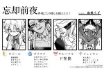  1girl 3boys animal_ears beard blindfold commentary_request facial_hair fins goliath_(morimens) hair_between_eyes head_fins higaragi hood hood_up jenkins_(morimens) morimens mouse_(animal) mouse_ears multiple_boys neck_tattoo ogier_(morimens) old old_man salvador_(morimens) sharp_teeth smile tattoo teeth translation_request upside-down 