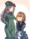  absurdres bangs beatrice_(princess_principal) blush brown_hair dorothy_(princess_principal) double_bun hat highres long_hair looking_at_viewer multiple_girls normaland open_mouth princess_principal smile 