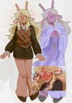  1girl ? ?? animal_ears animal_nose antlers blonde_hair blush buck_teeth checkered_clothes checkered_sweater_vest checkered_vest deer_antlers deer_ears deer_girl deer_tail deltarune furry furry_female heart highres hooves horns jxitrash multiple_costumes multiple_views noelle_holiday noelle_holiday_(dark_world) official_alternate_costume reindeer_girl robe sweater_vest tail teeth two-tone_sweater_vest utdr_(toby_fox) vest white_background white_robe 