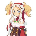  1girl blonde_hair blue_eyes dress fire_emblem fire_emblem:_kakusei hair_ornament liz_(fire_emblem) long_hair santa_costume short_twintails simple_background smile solo twintails white_background 