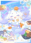  1other :3 :d ^_^ arm_up ayakaki_(nijisanji) birthday blue_border blue_shirt blue_sky blush border bow bowl bowtie brooch bubble cake candle cape character_doll chibikemo closed_eyes cloud commentary_request crown dated day doll fire food food_on_face food_request frilled_sleeves frills fur-trimmed_cape fur_trim furry gradient_border hand_up happy happy_birthday highres holding holding_spoon ice_cream ice_cream_cone jewelry kisara_(1st_costume)_(nijisanji) kisara_(nijisanji) kozue_mone kozue_mone_(1st_costume) long_sleeves lunlun_(king)_(nijisanji) lunlun_(nijisanji) mint_chocolate nijisanji official_alternate_costume open_mouth orange_cape orange_crown plate pretzel pretzel_(lunlun) puffy_long_sleeves puffy_sleeves rainbow rice shiga_riko shiga_riko_(1st_costume) shirt sky smile solo sparkle spoon stuffed_animal stuffed_toy tamanoi_nana tamanoi_nana_(1st_costume) teddy_bear tilted_headwear virtual_youtuber white_border white_bow white_bowtie white_fur yanagi_(sham0o081) 