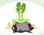  anus bitfap boots breasts cactus carmen_(tawog) cartoon_network clothing female flora_fauna footwear green_hair hair humanoid personification pink_eyes plant pubes pussy rock the_amazing_world_of_gumball 