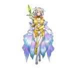  1girl absurdres armpit_crease bare_shoulders blue_eyes blush breasts bridal_gauntlets cape cleavage clothing_cutout commentary_request crossed_legs detached_sleeves dress fire_emblem fire_emblem_heroes forehead_jewel gradient_hair green_hair grey_hair groa_(fire_emblem) hair_ornament highres hitowa holding holding_staff large_breasts looking_at_viewer mage_staff medium_hair multicolored_hair navel official_art orange_hair pink_hair simple_background sleeveless sleeveless_dress smile solo staff stomach stomach_cutout thighhighs thighs two_side_up watson_cross white_thighhighs yellow_bridal_gauntlets yellow_dress yellow_sleeves 