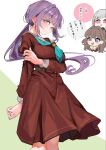  3girls :t aqua_neckerchief arm_under_breasts blush breasts brown_dress brown_hair closed_mouth colored_inner_hair colored_speech_bubble commentary crying crying_with_eyes_open dress embarrassed floating_hair fujishima_megumi green_eyes grey_hair hair_ornament hairclip hand_on_own_arm hasu_no_daisankaku hasu_no_sora_school_uniform highres jin_(oihlf) large_breasts long_hair long_sleeves love_live! love_live!_hasu_no_sora_jogakuin_school_idol_club low_ponytail medium_dress multicolored_hair multiple_girls neckerchief otomune_kozue pink_eyes pleated_dress ponytail pout purple_eyes purple_hair red_hair sailor_collar sailor_dress school_uniform short_hair sidelocks solo_focus speech_bubble star_(symbol) star_hair_ornament tears translation_request very_long_hair virtual_youtuber white_sailor_collar winter_uniform yugiri_tsuzuri 