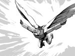  brazil_(1985_film) character_request commentary_request greyscale gundam mecha mobile_suit mobile_suit_gundam monochrome nippori_honsha no_humans outstretched_arms robot rx-78-2_gundam scene_reference science_fiction solo v-fin wings 