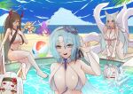  6+girls absurdres alsace_(azur_lane) alsace_(heat_beating_summer_sacrament)_(azur_lane) animal_ears anniversary artist_request ass azur_lane ball beachball black_hair black_nails blonde_hair blue_hair blue_sky breasts cleavage closed_mouth cloud crossed_legs detached_sleeves drill_hair fox_ears fox_girl fox_tail friedrich_der_grosse_(azur_lane) guam_(azur_lane) high_ponytail highres hikimayu horns huge_breasts laffey_(azur_lane) long_hair mogador_(azur_lane) multiple_girls ocean official_alternate_costume outdoors parted_lips ponytail pool purple_hair rabbit_ears rabbit_girl red_horns shimakaze_(azur_lane) shinano_(azur_lane) shinano_(dreamy_white_sands)_(azur_lane) sitting sky smile tail twin_drills very_long_hair water white_hair yellow_eyes 
