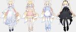  1girl absurdres alternate_costume alternate_hairstyle animal_ear_fluff animal_ears apron arknights arm_warmers black_capelet black_dress black_pantyhose black_shoes blonde_hair blue_hairband blue_jacket blue_leg_warmers bracelet capelet casual_one-piece_swimsuit chinese_commentary commentary_request dress food fox_ears fox_girl fox_tail frilled_apron frilled_dress frilled_hairband frills full_body gothic_lolita green_eyes green_hairband green_ribbon hairband hand_up highres holding holding_food holding_popsicle jacket jersey_maid jewelry kitsune kyuubi leg_warmers lolita_fashion long_hair long_sleeves looking_at_viewer maid miaoneko multicolored_hair multiple_tails multiple_views neck_ribbon one-piece_swimsuit pantyhose pink_one-piece_swimsuit popsicle puffy_long_sleeves puffy_sleeves ribbon sandals shoes smile standing striped_arm_warmers suzuran_(arknights) swimsuit tail thighhighs twintails two_side_up unconventional_maid variations white_apron white_dress white_hair white_hairband white_ribbon white_shoes white_thighhighs 