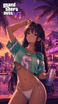  1girl ai-generated bikini breasts cameltoe cosplay cover_bikini_girl_(gta_vi) cover_bikini_girl_(gta_vi)_(cosplay) cowboy_shot grand_theft_auto grand_theft_auto_vi highres horikita_suzune looking_at_viewer non-web_source solo swimsuit underboob youkoso_jitsuryoku_shijou_shugi_no_kyoushitsu_e 