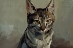  animal_focus brown_eyes brown_fur brown_theme cat closed_mouth commentary english_commentary highres no_humans oil_painting_(medium) original oscarsolanum painting_(medium) striped_fur tabby_cat traditional_media upper_body 