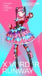  1girl absurdres aqua_background aqua_pantyhose black_boots black_choker black_corset blue_skirt blush boots bow bow_earrings braid braided_twintails breasts choker commentary_request copyright_notice corset dress earrings eyelashes face_piercing fingernails frilled_dress frills full_body grin heart heart_earrings highres indie_virtual_youtuber jewelry kawakura_(kawaii_club) labret_piercing layered_skirt long_hair long_sleeves looking_at_viewer mika_pikazo mouth_piercing multicolored_hair nail_polish one_eye_closed pantyhose piercing pink_background pink_bow pink_eyes pink_hair pink_nails pink_skirt purple_skirt red_dress red_pantyhose second-party_source skirt smile solo streaked_hair teeth twintails virtual_youtuber white_bow x_vorder_runway 