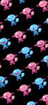  :d :o ^_^ alternate_color black_background closed_eyes closed_mouth fins full_body head_fins highres no_humans official_alternate_color open_mouth pokemon pokemon_(creature) pokemon_focus shichi_(7cube_ori) shiny_and_normal shiny_pokemon simple_background smile standing tongue wooper 