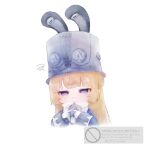  1girl alice_love_game blonde_hair blue_jacket blush closed_mouth commentary_request gloves grey_hat grey_helmet hat helmet index_fingers_together jacket large_hat long_hair norma_hollowell purple_eyes shako_cap simple_background solo upper_body watermark white_background white_gloves zenless_zone_zero 