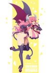  1girl artist_name ass bat_wings black_boots black_sleeves boots breasts cleavage curved_horns demon_girl demon_horns demon_tail demon_wings detached_sleeves disgaea fangs fellatio_gesture hair_between_eyes hand_on_own_ass hanging_breasts heart heart_print horns huge_breasts long_hair looking_at_viewer makai_senki_disgaea_3 naughty_face necktie open_mouth oral_invitation patreon_logo pink_eyes pink_hair pink_nails pointy_ears red_necktie revealing_clothes sexually_suggestive shiny_skin skull skull_ornament solo succubus_(disgaea) tail thigh_boots tongue tongue_out two-tone_background very_long_hair virus-g wavy_hair white_background wings yellow_background 