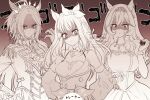  +_+ 3girls ahoge almond_eye_(the_changer)_(umamusume) almond_eye_(umamusume) angry animal_ears ascot bow bow_hairband braid braided_sidelocks breasts buttons cleavage closed_mouth commentary_request derivative_work double-breasted dress ear_covers epaulettes frown gentildonna_(la_dama_perfetta)_(umamusume) gentildonna_(umamusume) gloves hair_between_eyes hair_ornament hairband highres horse_ears horse_girl jacket jewelry large_breasts long_hair long_sleeves looking_at_viewer medium_breasts monochrome multiple_girls necklace official_alternate_costume orfevre_(control)_(umamusume) orfevre_(umamusume) puffy_short_sleeves puffy_sleeves screenshot_redraw short_sleeves sidelocks single_ear_cover symbol-shaped_pupils tiara umamusume x-shaped_pupils yue_(lov_n_n) 