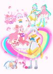  1boy 1girl 35kawaiiprpr :d beret blonde_hair blush_stickers boots bow bowtie crown cure_wonderful dress earrings friendly_tact frilled_dress frills full_body gloves grey_boots grey_hair grey_shirt hands_on_own_hips hat highres inukai_komugi inukai_komugi_(dog) jewelry long_hair magical_boy magical_girl mini_crown multicolored_hair multiple_views open_mouth orange_shorts pantyhose pink_crown pink_dress pink_eyes pink_hair pink_shoes pink_wrist_cuffs precure puffy_shorts purple_bow purple_bowtie purple_eyes purple_hair purple_pantyhose shirt shoes short_hair shorts smile streaked_hair striped_clothes striped_pantyhose tilted_headwear toyama_daifuku toyama_daifuku_(magical_boy) toyama_daifuku_(rabbit) two-tone_hair two_side_up very_long_hair white_gloves white_hat wonderful_precure! wrist_cuffs yellow_pantyhose 