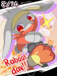  1other character_name dated english_text full_body furry looking_back no_humans orange_eyes pokemon pokemon_(creature) pokemon_focus raboot runachikku solo sparkle twitter_username white_fur 