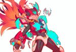  1boy android armor biometal closed_eyes closed_mouth commentary cowboy_shot cyber-elf_(mega_man) english_commentary forehead_jewel helmet highres long_hair male_focus mega_man_(series) mega_man_x_(series) mega_man_zero_(series) mega_man_zx model_z_(mega_man) red_armor red_hair red_helmet simple_background solo_focus tomycase white_background zero(z)_(mega_man) zero_(mega_man) 
