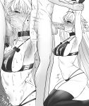  1girl absurdres archetype_earth archetype_earth_(third_ascension) arcueid_brunestud armpits arms_up bare_shoulders blue_notuki blush bra breasts choker commentary_request cupless_bra deepthroat erection fate/grand_order fate_(series) fellatio flower gloves greyscale hair_flower hair_ornament hetero highres large_breasts long_hair monochrome multiple_views navel nipples oral panties penis sweat testicles thighhighs thighs uncensored underwear very_long_hair 