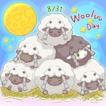  :3 alternate_color blush_stickers character_name chewing dated full_moon happy hay highres moon no_humans open_mouth pokemon pokemon_(creature) pokemon_focus runachikku sheep shiny_and_normal shiny_pokemon star_(symbol) twitter_username wooloo 