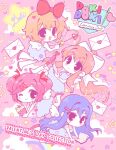  :d alternate_costume angel_wings arrow_(projectile) blush book bow bow_(weapon) brown_hair chibi copyright_name cosplay cupid doki_doki_literature_club envelope hair_bow hair_ornament hairclip holding holding_book love_letter low_twintails mini_wings monika_(doki_doki_literature_club) natsuki_(doki_doki_literature_club) oceaninspace orange_hair pen pink_background pink_hair ponytail promotional_art purple_hair red_bow sayori_(doki_doki_literature_club) smile star_(symbol) twintails valentine weapon white_bow white_wings wings yuri_(doki_doki_literature_club) 