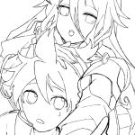  1boy 1girl commentary_request greyscale ia_(vocaloid) kagamine_len lineart machigami_yoh monochrome tagme unfinished vocaloid 