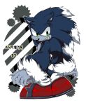 1boy animal_nose black_nose blue_fur fangs fingernails furry furry_male green_eyes hedgehog_boy koreansonic male_focus red_shoes sharp_fingernails sharp_teeth shoes solo sonic_(series) sonic_the_hedgehog sonic_the_werehog sonic_unleashed spiked_shoes spikes teeth werehog 