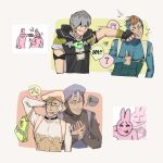  alternate_color arm_behind_head bag blonde_hair bodysuit braid commentary_request corset face_punch grey_hair hat highres in_the_face jodio_joestar jojo_no_kimyou_na_bouken meme name_connection palette_swap punching reference_inset shopping_bag single_braid the_jojolands thumbs_up torheb usagi_aloha'oe white_hair 