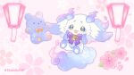  1other :3 :d artist_name bell blush cherry_blossoms chibikemo commentary_request flower furry green_eyes hands_on_own_cheeks hands_on_own_face hands_up jingle_bell lantern looking_at_viewer lunlun_(nijisanji) neck_bell nijisanji open_mouth petals pink_background pink_flower pretzel_(lunlun) rope sakuramon shippou_(pattern) smile solo stuffed_animal stuffed_toy teddy_bear twitter_username virtual_youtuber white_fur yanagi_(sham0o081) 