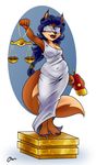  2017 anthro blindfold blue_hair breasts canine carmelita_fox clothing colored_nails danny-jay female fox fur hair hi_res mammal navel piercing slightly_chubby sly_cooper_(series) solo video_games 
