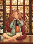  absurdres animal_ears barefoot blush bottle cat_ears cat_girl cat_tail forehead highres indian_style mikirou sakai_aruko sake_bottle sitting tail yani_neko 