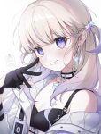  1girl absurdres black_collar black_gloves black_sports_bra blonde_hair breasts collar commentary english_text gloves grin hair_ornament highres hololive hololive_dev_is jacket long_hair looking_at_viewer matana_(tske2247) multicolored_hair off_shoulder official_alternate_costume pendant_collar purple_eyes purple_hair simple_background small_breasts smile solo sports_bra star_(symbol) star_hair_ornament star_pendant streaked_hair todoroki_hajime todoroki_hajime_(black_aurora) two_side_up untranslatable_commentary v virtual_youtuber white_background white_jacket 