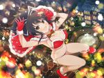  1girl :d asuka_(senran_kagura) bikini black_hair blush boots bow breasts brown_eyes building cape christmas christmas_lights city city_lights cleavage commentary fur-trimmed_bikini fur-trimmed_cape fur_trim game_asset gloves groin hair_ornament hair_ribbon happy large_breasts looking_at_viewer navel official_alternate_costume official_art open_mouth ponytail red_bikini red_boots red_cape red_gloves revealing_clothes ribbon santa_bikini santa_costume senran_kagura senran_kagura_new_link short_ponytail smile solo swimsuit third-party_source white_ribbon 