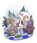  animal_crossing antelope anthro balls beau_(animal_crossing) bottomless clothed clothing cum cum_on_face cum_string excessive_cum fellatio male male/male mammal marshal_(animal_crossing) nintendo oral penis rodent sex sponson squirrel video_games 