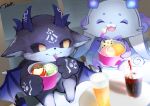  2others :d bendy_straw chair chibikemo closed_eyes closed_mouth commentary_request cup date_(mamanonamaebot) debidebi_debiru disposable_cup drink drinking_glass drinking_straw food furry highres holding holding_spoon ice ice_cream ice_cream_spoon ice_cube lounge_chair lunlun_(nijisanji) multiple_others multiple_scoops nijisanji other_focus plastic_spoon signature smile spoon virtual_youtuber 