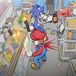  2018 anthro bishopbb blood book group gun handgun hedgehog human knife mammal mario mario_bros nintendo pepper_spray ranged_weapon robbery shooting sonic_(series) sonic_the_hedgehog video_games weapon 