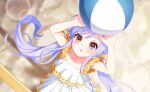  1girl :o ball beachball blush collarbone commentary_request diffraction_spikes dress game_asset highres holding holding_ball lens_flare long_hair niizuma_yae non-web_source official_art self-datamine solo sparkle sun twintails very_long_hair world_dai_star 