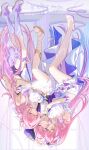 3girls absurdres aqua_hair black_shorts blue_eyes boots breasts chinese_commentary coat color_connection commentary_request corset cyrene_(demiurge)_(honkai:_star_rail) cyrene_(honkai:_star_rail) cyrene_(philia093)_(honkai:_star_rail) diamond-shaped_pupils diamond_(shape) dress dual_persona elysia_(herrscher_of_human:_ego)_(honkai_impact) elysia_(honkai_impact) girl_sandwich hair_color_connection high_heels highres honkai:_star_rail honkai_(series) honkai_impact_3rd hug inoue_marina jewelry large_breasts long_hair md5_mismatch miaogujun multicolored_hair multiple_girls necklace pink_hair pointy_ears purple_coat purple_eyes sandwiched selfcest short_shorts shorts small_breasts symbol-shaped_pupils two-tone_hair upside-down veil very_long_hair voice_actor_connection white_boots white_corset white_dress white_hair white_veil yanning yuri 