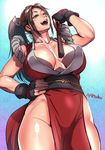  breasts breasts_apart fan fatal_fury fingerless_gloves folding_fan gloves highleg kishizuka_kenji large_breasts ninja no_panties pelvic_curtain ponytail sash shiranui_mai the_king_of_fighters 