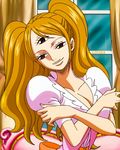  1girl breast_press breasts charlotte_pudding cleavage large_breasts one_piece screencap smile 