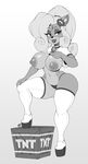  2018 anthro areola bandicoot breasts clothing coco_bandicoot crash_bandicoot_(series) daxzor explosives female footwear greyscale hair hi_res legwear long_hair mammal marsupial monochrome navel nipples panties shirt solo stockings tnt underwear video_games 